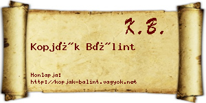 Kopják Bálint névjegykártya